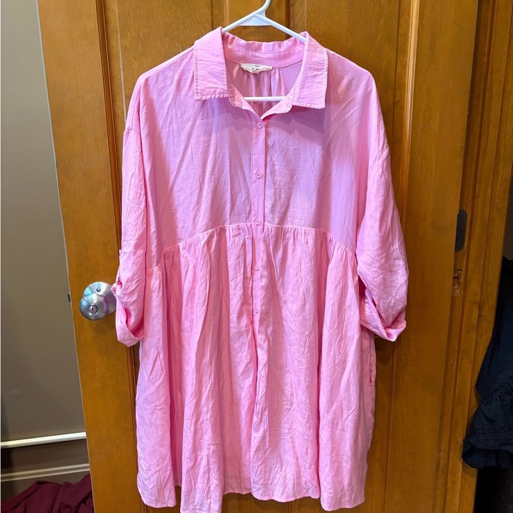 Entro Womens Barbie Pink Baby Doll Long Sleeve Button Up Dress Size Large - Picture 6 of 11